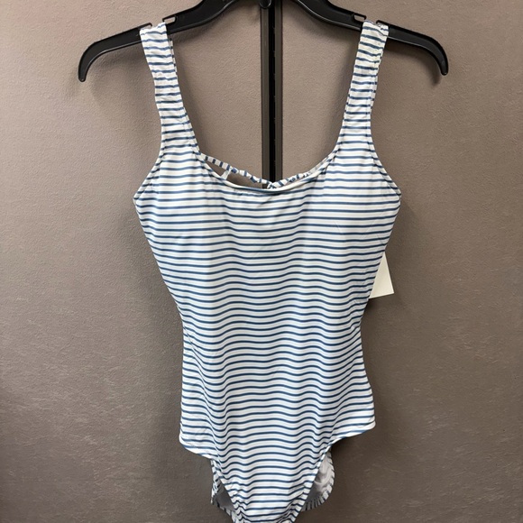 Ralph Lauren Womens Blue & White Stripe Lace Back One Piece Swimsuit NWT M